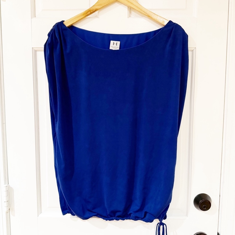 HALSTON HERITAGE Nordstrom one shoulder pleated navy blue mini dress size 4